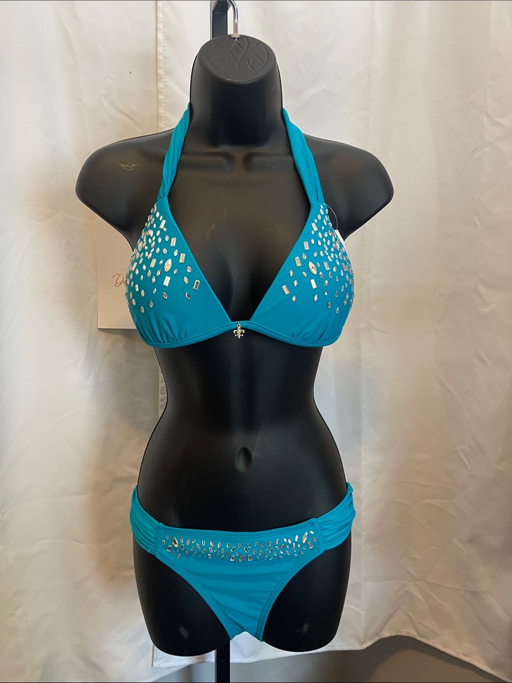 Miss Me Turquoise Halter push up Bikini with Embellished Accents